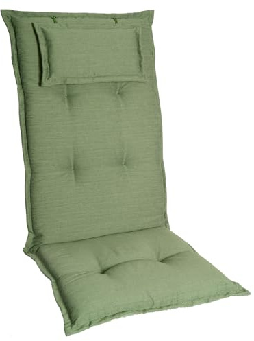 Homeoutfit24 Gartenstuhlauflagen Hochlehner – 1er Set – Komfort-Polster 6,5 cm – Kopfstütze integriert – Oeko-TEX Zertifiziert – pflegeleicht – Grün – Made in EU