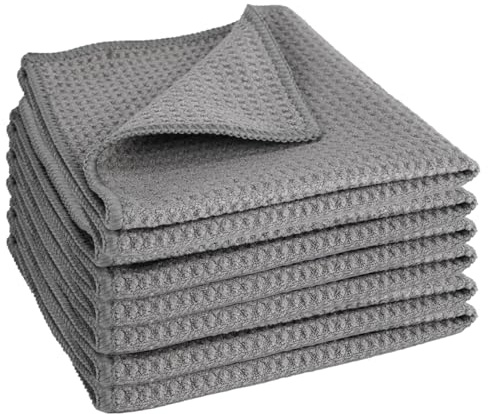 6 Piezas Trapos Microfibra, 30 x 30 cm Microfibra Paños de Limpieza Reutilizables, Súper Suave, Paños Cocina Gris, Bayetas con Estampado de Gofres para el Hogar, Cocina, Ventana de Vidrio de Coches