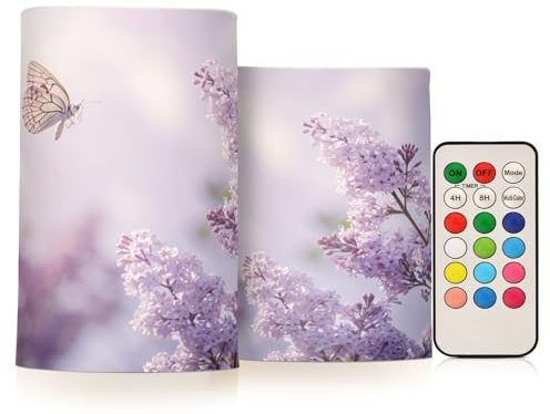 Cgiub Candele viola a forma di farfalla, senza fiamma, 2 pezzi, funzionamento a batteria, con telecomando e timer, per feste, matrimoni, decorazioni per la casa