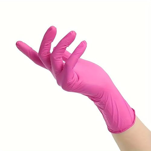 PBHOVIITG 100 guantes desechables de nitrilo, color rosa, resistentes al agua y duraderos, for limpieza mascotas, tatuajes, herramientas for el hogar(Dark Pink-100pcs,M)