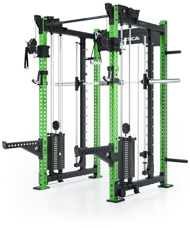 Atletica R8 Bradley Combat | Stack di peso da 180 kg | Doppia stazione di trazione per cavi con blocchi di peso laterali da 2 x 90 kg | Modulare estraibile con multipressa e braccio jammer