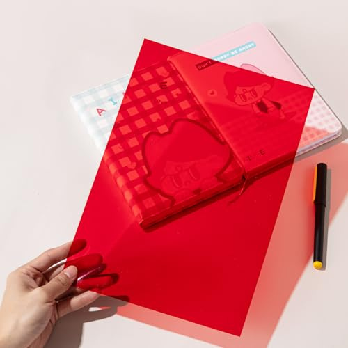 UTILIZENMALL 6Pcs A4 (29.7x21cm) Gel Light Lighting Filter Transparent Color Film Plastic Sheets for DJ Light LED Video Strobe Flash Photography Studio, RED 0.3mm
