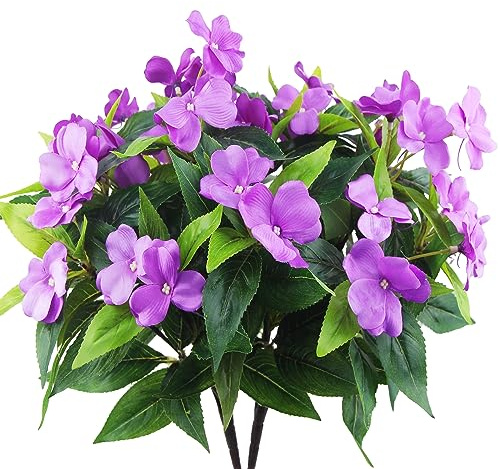 CEWUDA 2 fleurs artificielles Impatiens violettes