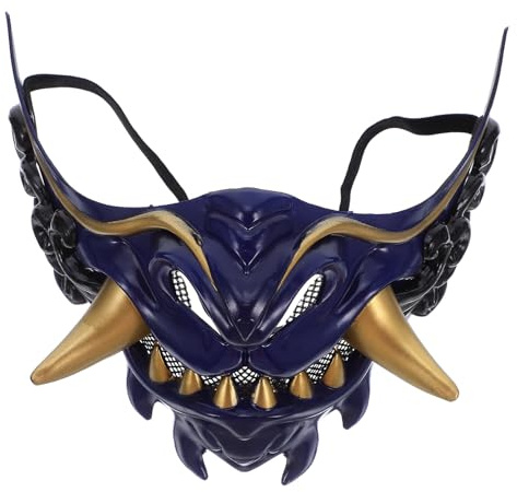 BESTYASH Masque de Samouraï Japonais Demi-visage Masque de Démon Cosplay pour Halloween Accessoires Homme Déguisement