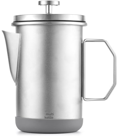 ERYUE Cafetera de Prensa Francesa de Acero Inoxidable Prensa Francesa Portátil para Acampar 1 Litro con Plegable para Grupos Pequeños Ideal Preparar Cerveza en Casa
