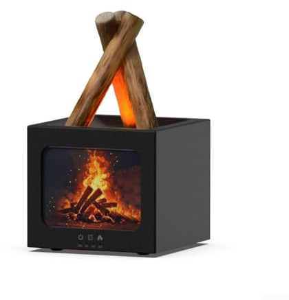 Diffusore di aromi USB con camino da tavolo e umidificatore che offre un effetto fiamma simulato e nebbia lenitiva per l'aria (nero)
