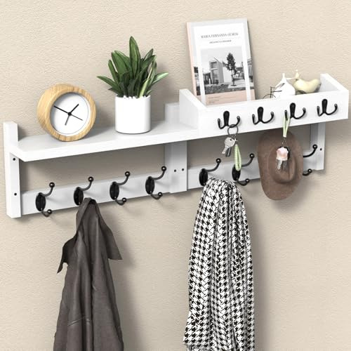 Verdego Garderobenleiste, 80x23.5x11.5cm, Wandgarderobe mit Ablage, 5 Verdeckten Garderobenhaken, Kleiderhaken Wand, Hakenleiste Garderobe für Eingang, Flur, Wohnzimmer und Schlafzimmer(Weiß)