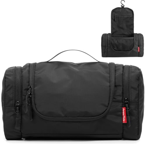 PeranoRidia Kulturbeutel zum Aufhängen für Herren und Damen, Wasserabweisende Nylon Reise Kosmetiktasche, Kulturtasche für Make‑up, Toilettenartikel, Pflegeutensilien, Waschtasche, Schwarz