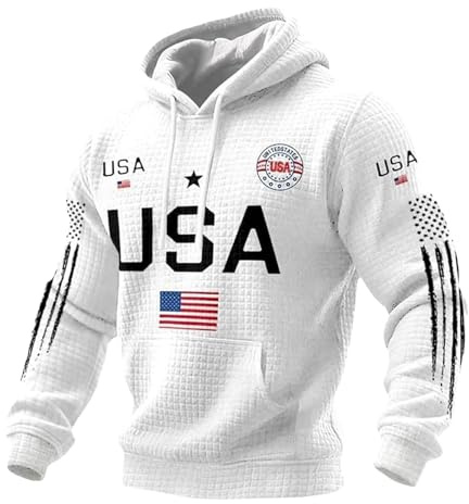 Cltopsku Men's Usa Patriotic Hoodies Usa Flag 250 Anniversary Shirt Flag Pullover 1776-2026 250th Anniversary Spring Sweatshirt White M