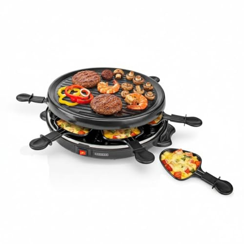 Melissa Raclette Grill Set for 6 People, 29cm Removable Grill Plate, Non-Stick Coating, with Pans & Spatulas