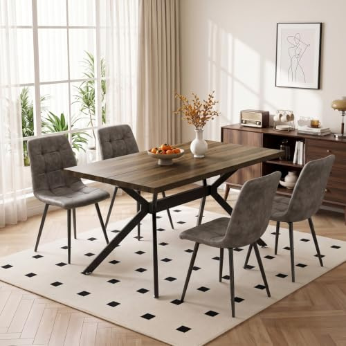 ANVOFONG Esstisch mit 4 Khaki Stühlen,Esstisch in Naturholzfarbe | Essgruppen Esstischmit technisches Esszimmerstühle,Rechteckig Esstisch aus Holz,für Küche Esszimmer und Wohnzimmer