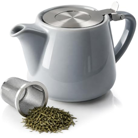 Tetera de porcelana de 500 ml Tetera de cerámica con infusor de té de acero inoxidable extraíble y teteras con infusor de malla fina de acero inoxidable, para té a granel, té floral y café
