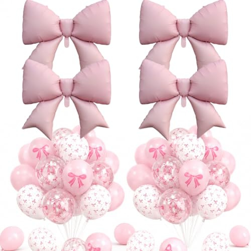 Globos Rosa con Nudo,4 Globo Pajarita + 36 Globos Rosas y Blancos | Globos Rosa con Lazos,Rosa Globos de Cumpleaños Balloons para Boda,San Valentín,Baby Shower