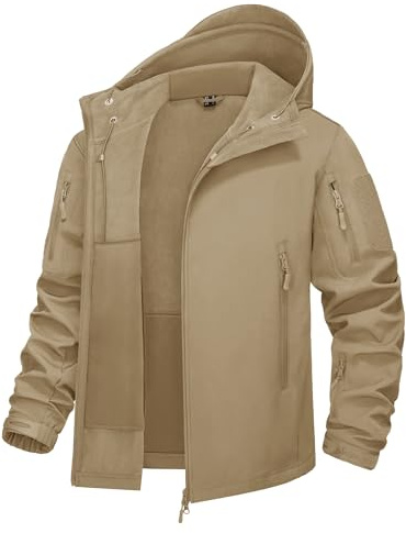 KEFITEVD Softshell Jacke Herren Wasserdicht Regenjacke Army Jacke Gefüttert Angeln Jacken Funktionsjacke Männer Winter Herrenjacke Angelbekleidung Khaki XL
