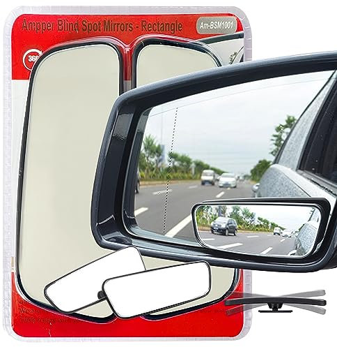 Ampper Rectangle Blind Spot Mirror, HD Glass ABS Housing Convex Wide Angle Rearview Blindspot Car Mirror for Car SUV and Truck (Framed, Pack of 2)