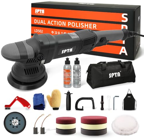 Buffer Polisher, SPTA 5-Inch 125mm Dual Action Random Orbital Car Polisher,Car Detailing Kit, 4Pcs 5inch & 4Pcs 6Inch Polishing Pad,Packing Bag for Car Polishing and Waxing--DAPSET-US