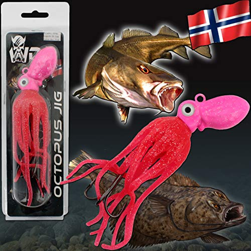 Angel-Berger Wild Devil Baits Octopus Jig Dorsch Heilbutt Seelachs Köder Pilker Meeresangeln Gummifisch (Hot Pink, 250g)