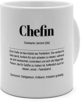 XXL Riesen-Tasse mit Definition Chefin - Tasse mit Spruch, Wörterbuchtasse, Geschenktasse, witzig, Kaffeebecher, Becher, Jumbo-Tasse, Riesen-Becher - Farbe Weiß