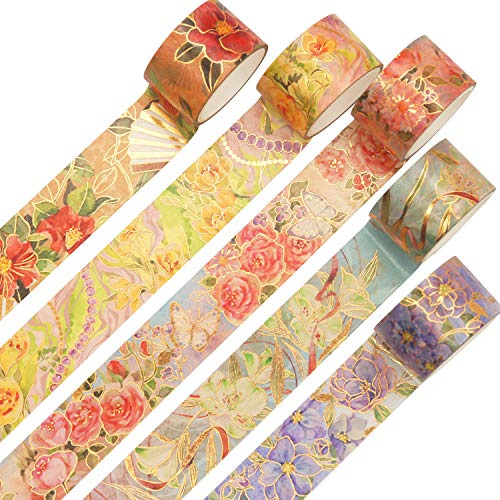 YUBX Gold Washi Tape Set Masking Tape Klebeband Bunt für DIY Handwerk, Bullet Journals, Planer, Scrapbooking, Verpackung (Light Gift)