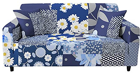 FANSU Stretch Sofabezug Antirutsch Sofaüberwürfe mit Armlehnen, 3D Landhausstil Drucken Ecksofa L Form Sofa/Couchbezug/Sesselbezug für Wohnzimmer Wohnkultur (Gänseblümchen,4 Sitzer/235~300cm)
