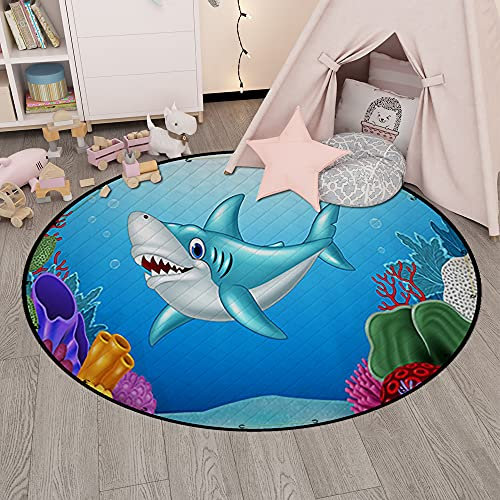 MeeTe Spielzeug Aufbewahrungsdecke Spieldecke Baby Krabbelmatte, Unterwasserwelt Octopus Delphin Meerjungfrau Cartoon Runde Baby Spielmatte Teppich, Durchmesser 150cm (Stil 08)