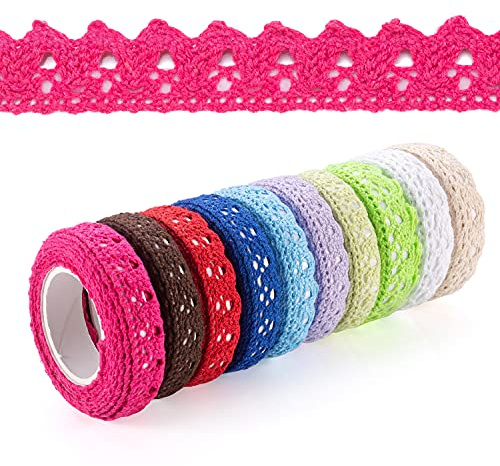 10 Rollen farbe Spitzenband Selbstklebende bunt borte Vintage Dekoband Spitze Bänder Bordüre Spitzenbort Stoffband Selbstklebend Bänder für Hochzeit Verzierung der Geschenke DIY Handwerk Tischdeko