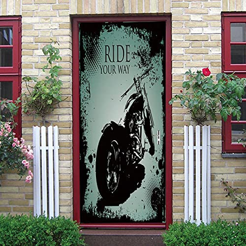 LuSeven stickers paroi de douche Moto noir 90x215cm(35.43 inches * 84.64 inches) Autocollants de porte pour salle de bain portes intérieures étanche auto-adhésif 3D bébé garçons enfants filles enfants