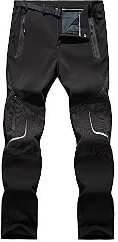GITVIENAR Outdoorhose Herren Winterhose Gefüttert Softshellhose Warm Wasserdicht Winddicht Atmungsaktiv Verdickte Reflektierende Thermohose Skihose für Bergsteigen Wandern Reisen (Schwarz, L)
