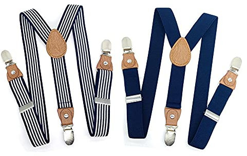 Anshili 2 stück Kinder Hosenträger mit 3 Clips Y-Form - 2.5 cm Breit (E)