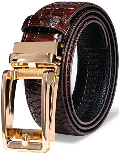 Barry.Wang Men's Designer Ratchet Belt Genuine Leather 35mm, Gold Buckle Automatic Dress Belts Golf Carnival Masquerade Party 80s 90s