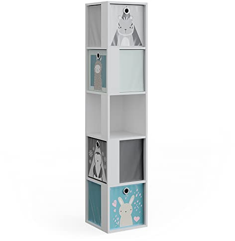 Vicco Kinderregal Lio, Weiß, 33.3 x 162.2 cm | mit 4 Faltboxen, geeignet zur Aufbewahrung von Spielzeug und Büchern