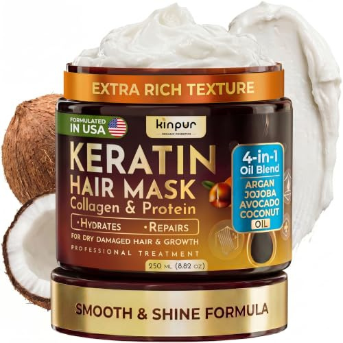 Keratin Hair Mask for Dry, Damaged or Long Hair - Deep Conditioner Masque with Protein, Coconut, Jojoba & Avocado Oil – Collagen Treatment for Hair Growth & Hydration, Split Ends Repair, Color-Safe