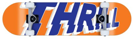 Thrill Skateboard Complete - Logo Orange - Größe 8.25 - Komplettboard für Einsteiger und Fortgeschrittene, aus 7 Lagen Ahornholz, mit Grindmaster Achsen und Urethane Rollen, ABEC 5 Kugellager