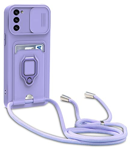 yanasuo Schiebe Kameraschutz Silikon Handykette Hülle kompatibel mit Samsung Galaxy S20 FE 5G /4G, Metall Ring Halter Handy Cover,Verstellbarer Halskette Handyhülle-Lila