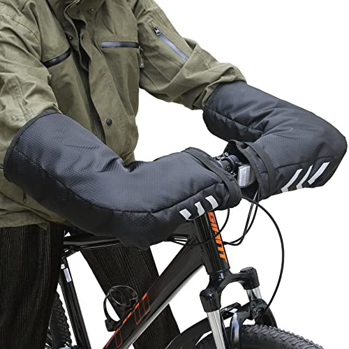 lulalula Bike Handlebar Mittens Mountain/Commuter Bike Hand Covers with Reflective Strip - Waterproof Premium Winter Bike Handlebar Mitts Hand Warmer for Winter Cycling