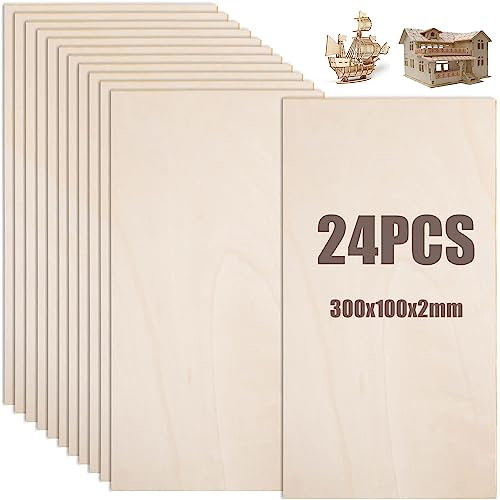 MIVIDE 24 Stück Balsaholz 300 x 100 x 2mm, Balsaholzplatte 2mm, Balsaholzbrett für Modellbau, Malerei