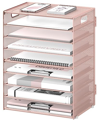 DALTACK Briefablage mit 9 Ebenen, Schreibtisch-Organizer mit Griffen, Netz-Aktenhalter, Organisation, Papiersortierer, Schreibtisch-Organizer für Büro, Zuhause, Schule, Rosa