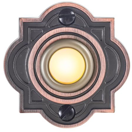 Vintage Heavy Duty Metal Lighted Doorbell Push Button, 1.9inch Copper Round LED Door Bell Switch Home Wall Mounted Buttons Wired Opener Universal Hardware Garage Front Doors, Yellow Light