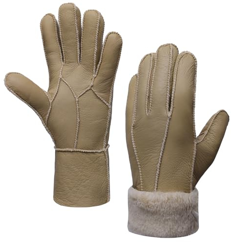 MGGMOKAY Damen Lederhandschuhe Schaffell Handschuhe aus Shearling Warme Winterhandschuhe