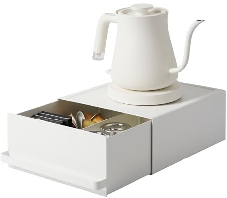 YAMAZAKI Tower Schublade für die Küchenzeile, weiß | Stahl, Zusätzlicher Stauraum für Arbeitsplatte, mit verstellbarer Trennwand, 27,5 x 22,2 x 11,5 cm, Japanisches Design
