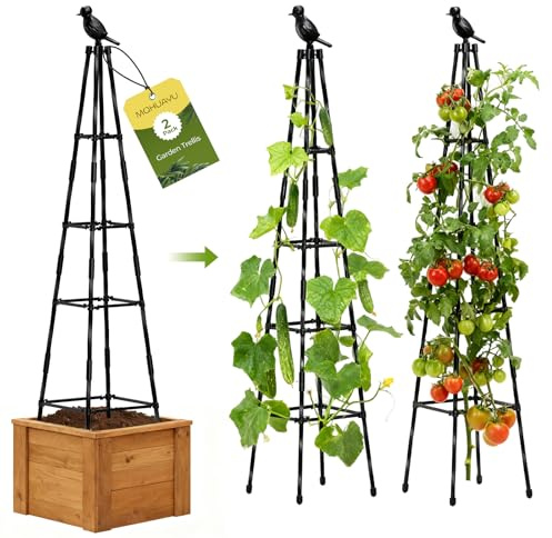 MQHUAYU 2 Pack Garden Trellis for Climbing Plants Outdoors,65Inch Cucumber Trellis Garden Obelisk Trellis Rustproof Plants Support with Adjustable Heights for Indoor Potted Plants, Vines, Vegetables