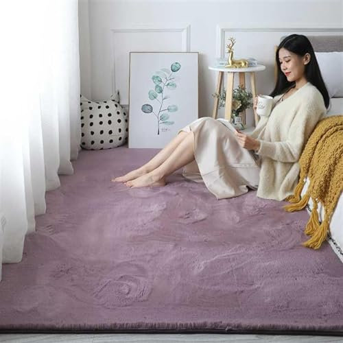 ZWPILY Hochflor Teppich Wohnzimmer Kinderzimmer Flauschig Fellteppich Kunstfell Fellimitat Plüsch Bettvorleger Einfarbig, Waschbar rutschfest, Modern Kunstfell Carpet,Lila,140x200 cm