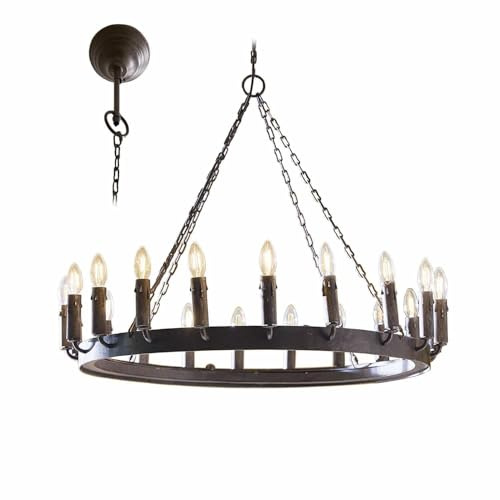 LOBERON Leuchter Mahéru, Romantische Beleuchtung, Mattes Finish, für 16 Leuchtmittel, Schlichtes Design, Zeitlos Schön, Kronleuchter, Hängeleuchte, Eisen, antikschwarz