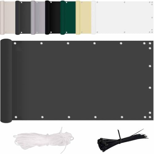 MENGH Balkon Sichtschutz Ohne Bohren Wind-und UV-Schutz, 160g/m², Mit Montagezubehör, 100% Polyester, für Balkon geländer,Terrasse & Garten - Anthrazit 90x750cm