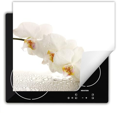 DarHaus Herdabdeckplatte Einteilig Küche Herdabdeckung Ceranfeld Herdabdeckplatten Anti Rutsch Matte Aufrollbar 60x52 cm, weiß - Orchidee