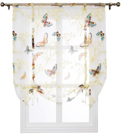 XNSHUN Raffrollo Mit Schlaufen Raffgardinen Gardinen, Küche Bindegardine Scheibengardine, Voile Transparentes Bändchenrollo, Für Schlafzimmer, Badezimmer, Küche，1er Pack (BxH 80x120cm,Libellen)