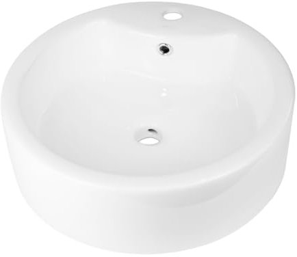 Lavabo Da Appoggio Ceramica Bianco Tondo Lavandino Arredo Bagno 49x49x15,5 Cm