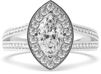 Bague de fiançailles personnalisée avec halo de diamants de laboratoire en moissanite taille excellente 1,0 CT - 10,CT Marquise en or rose jaune blanc 14 carats, D-VVS1, Medium, Pierre précieuse en or