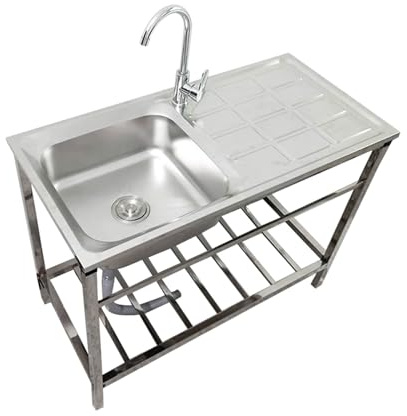 Lavelli in Acciaio Inox Professionale Autoportante Lavandino Commerciale Ristorante 1 Vasca Giardino da Esterno Lavando Lavello con Rubinetto 75cmX40cmX75cm Lavabo Lavanderia Mobile Lavatoio