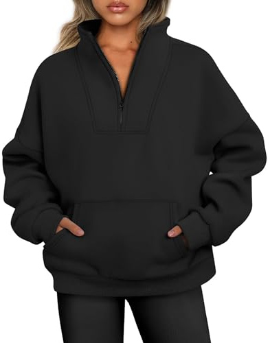 Jhsnjnr Pullover Damen Half Zip Sweatshirt Gefüttert Reissverschluss Fleecepullover Stehkragen Oversized Sweatjacke ohne Kapuze